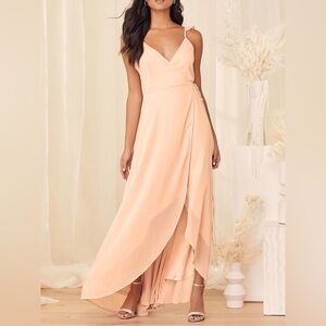Lulus Here's to Us Blush Pink High-Low Wrap‎ Dress Size Large